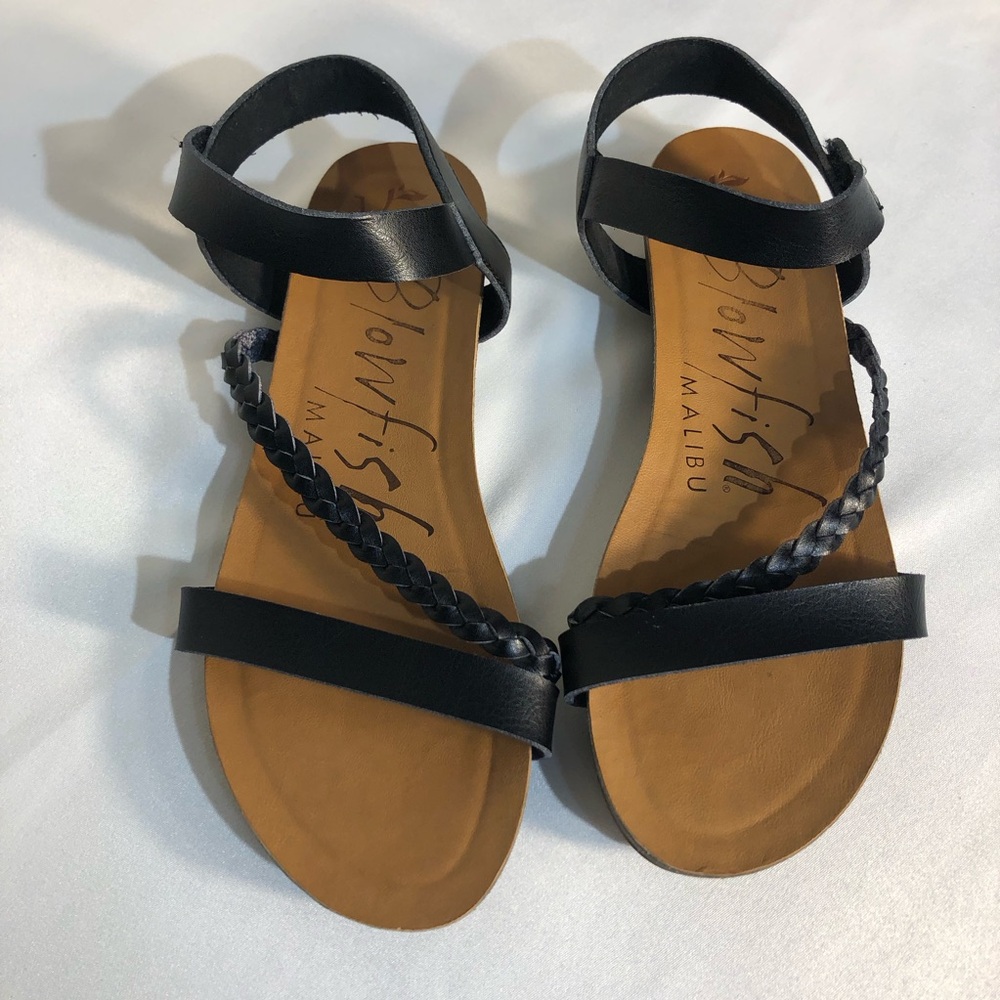 Malibu Blowfish Women’s Sandals Black Braided Vegan Strap SZ 7.5 Beach Boho